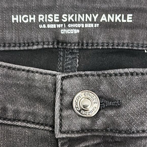 Chico’s High Rise Jeans Size 3T (16T) Skinny Ankle Black - Picture 9 of 12